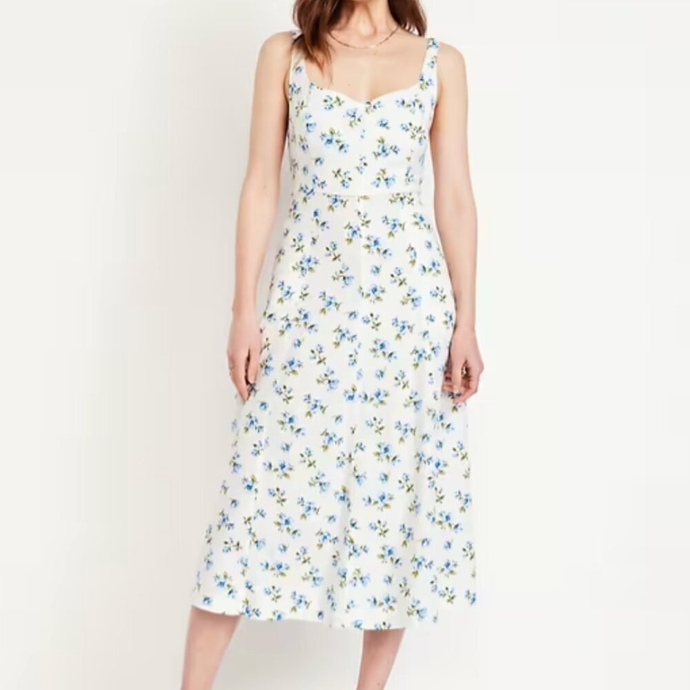 Fit & Flare Sleeveless Linen-Blend Midi Dress - Size M